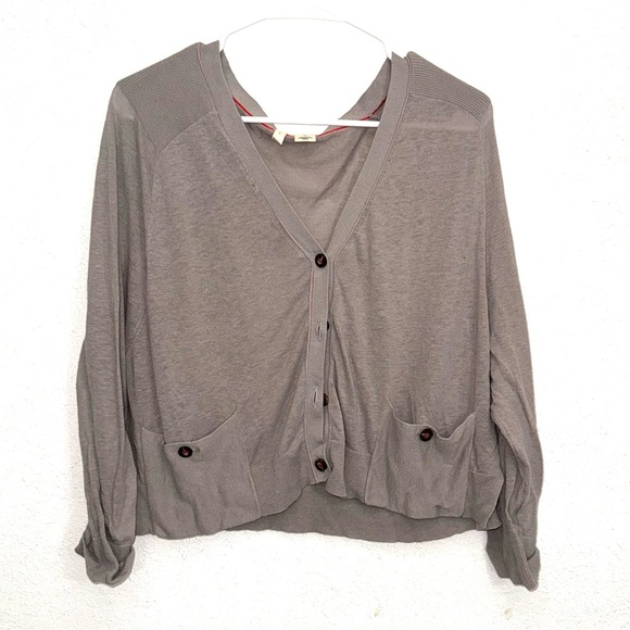 Anthropologie Moth Linen Blend Gray Button Front Cardigan Size Large - Picture 1 of 8